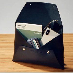 NWT - Tribe Alive : Black Leather Clutch Pouch